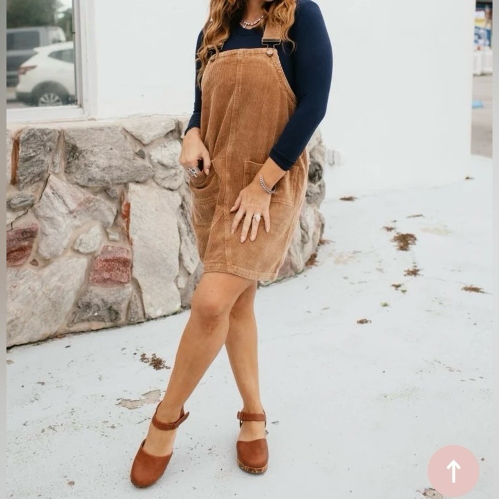Umgee Tan Corduroy Overall Dress